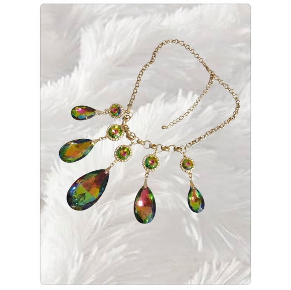 Gold Tone Statement Necklace with Multicolor Beads - Picture 2 of 4